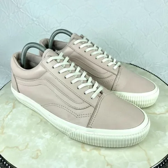 Vans Old Skool Sneakers Women 9.5 Pink Leather Classic Low Top Skate Retro Shoes - Picture 2 of 13